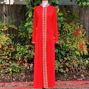 1970s Lorraine Silky Red Housecoat Peignoir Robe